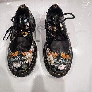 Dr. Martens Black Leather Flats with Floral Print